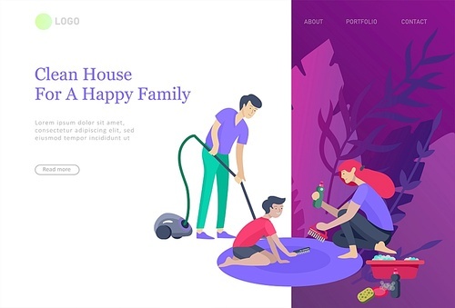 landing pages set with Collection of family hobby activities. Mother, father and children spend time together. Cartoon vector illustration