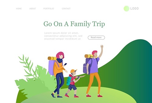 landing pages set with Collection of family hobby activities. Mother, father and children spend time together. Cartoon vector illustration