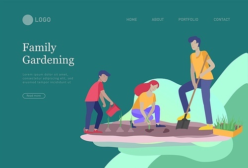 landing pages set with Collection of family hobby activities. Mother, father and children spend time together. Cartoon vector illustration