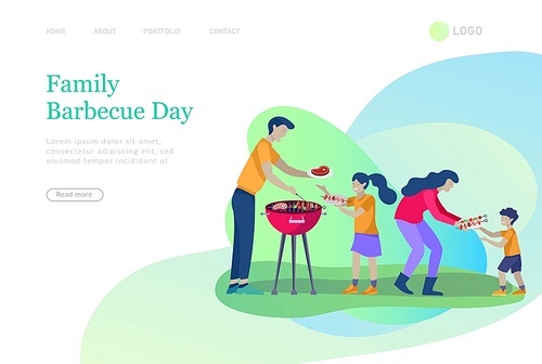 landing pages set with Collection of family hobby activities. Mother, father and children spend time together. Cartoon vector illustration