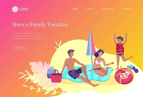 landing pages set with Collection of family hobby activities. Mother, father and children spend time together. Cartoon vector illustration