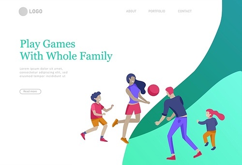 landing pages set with Collection of family hobby activities. Mother, father and children spend time together. Cartoon vector illustration