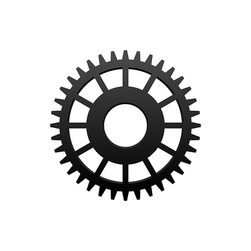 Gear or cogwheel isolated monochrome icon. Vector machinery mechanism, toothed wheel, moving gearwheel