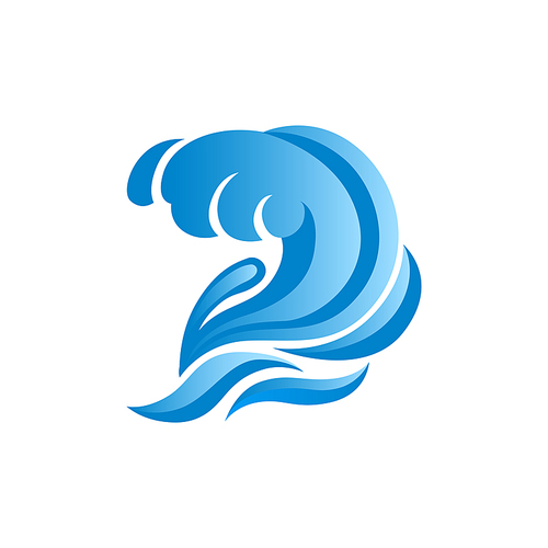 Water wave isolated marine splashes. Vector ocean or sea waves, wind surf gale swirls or streams