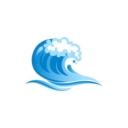 Water wave isolated marine splashes. Vector ocean or sea waves, wind surf gale swirls or streams