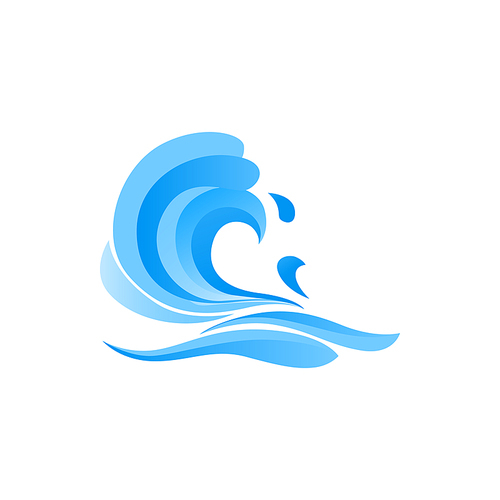 Water wave isolated marine splashes. Vector ocean or sea waves, wind surf gale swirls or streams