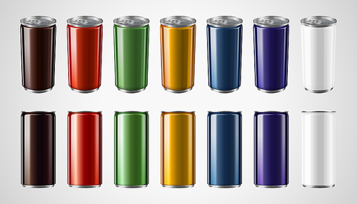 Colorful aluminum cans mockup set in 3d illustration