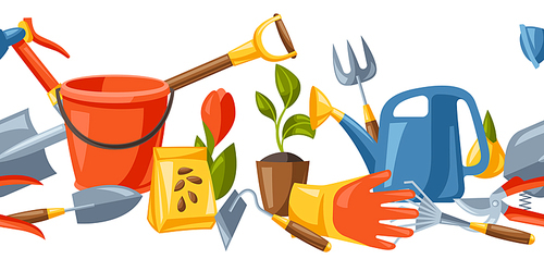 seamless  with garden tools and equipment. season gardening illustration.