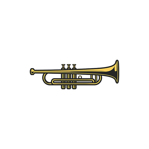 Cornet or horn musical instrument, trumpet isolated orchestral pipe. Vector jazz fluegelhorn