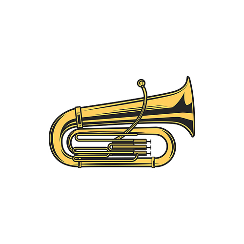 Cornet brass instrument similar to trumpet. Vector isolated flugelhorn, orchestra pipe or horn