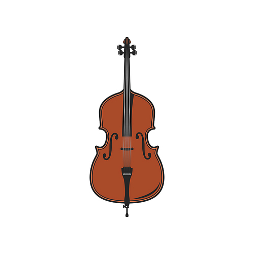 Violin or fiddle isolated wooden string instrument. Vector musical cello or viola, orchestra violoncello