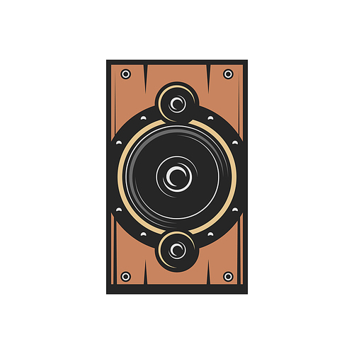 Acoustic speaker isolated retro loudspeaker. Vector vintage sound stereo system, volume woofer