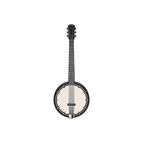 American banjo stringed musical instrument isolated. Vector monochrome african-American guitar sketch