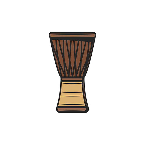 Djembe drum African instrument isolated. Vector African drum, goblet jembe, retro music