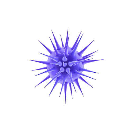 Microorganism, virus isolated barbed microbe. Vector blue thorny body, macromolecule germ