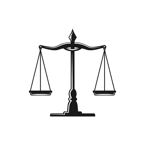 Dual balance scales isolated icon. Vector Themis scales of justice on decorative stand