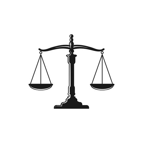 Dual balance scales isolated icon. Vector Themis scales of justice on decorative stand