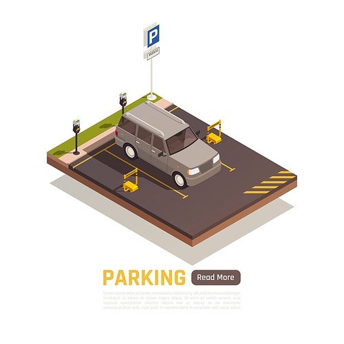 Reserved parking lot with authorized personnel only sign and parked four wheel drive vehicle vector illustration