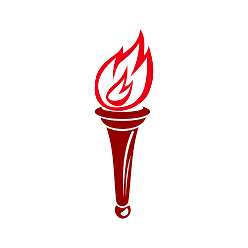 Flaming torch isolated sport winners symbol. Vector red flambeau, triumph and liberty concept icon