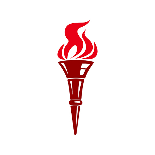 Fire torch isolated icon. Vector burning flame, symbol of victory and championship race