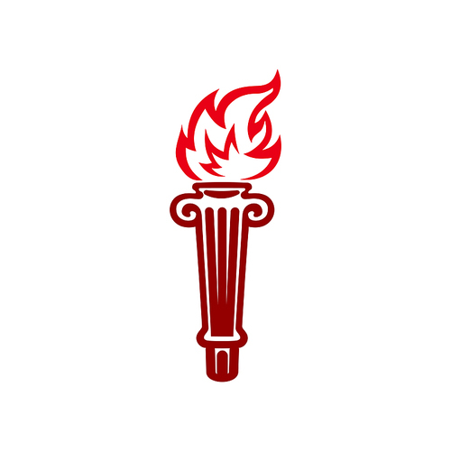 Flaming torch isolated sport winners symbol. Vector red flambeau, triumph and liberty concept icon