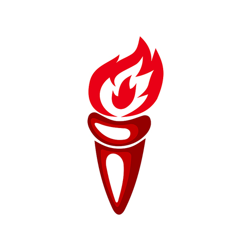 Flaming torch isolated sport winners symbol. Vector red flambeau, triumph and liberty concept icon