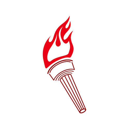 Burning torch with handle symbol of freedom, honor and liberty isolated. Vector flaming fire on handle