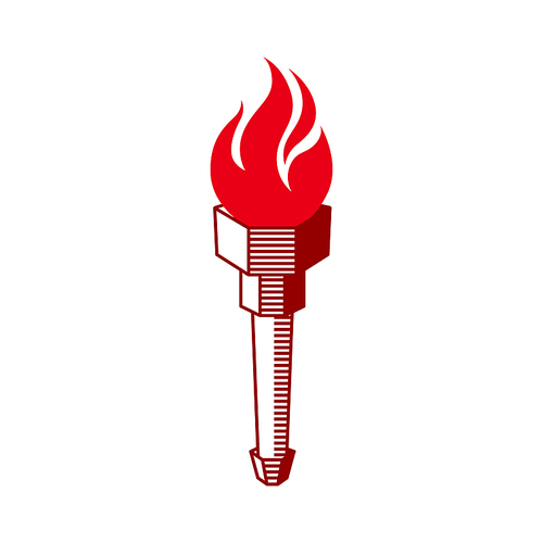 Burning torch with handle symbol of freedom, honor and liberty isolated. Vector flaming fire on handle