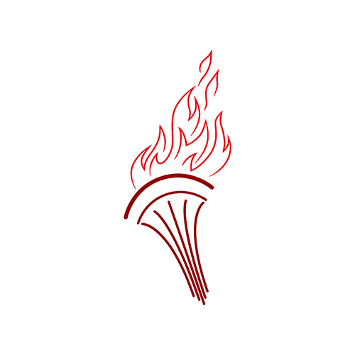 Burning torch with handle symbol of freedom, honor and liberty isolated. Vector flaming fire on handle