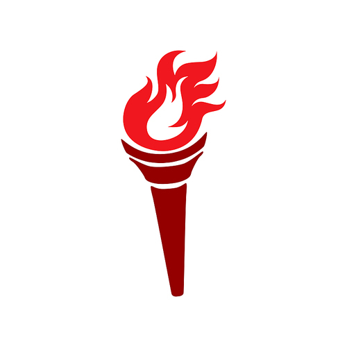 Burning torch with handle symbol of freedom, honor and liberty isolated. Vector flaming fire on handle