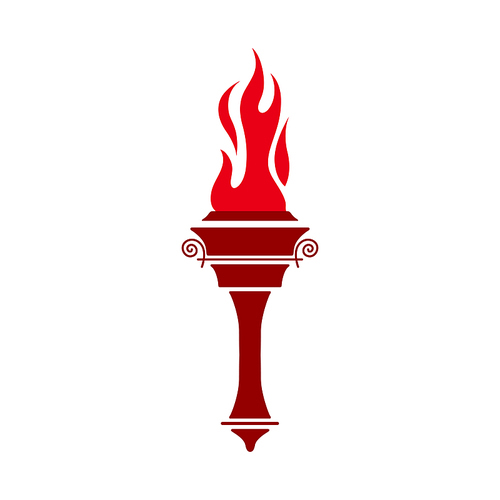 Burning torch with handle symbol of freedom, honor and liberty isolated. Vector flaming fire on handle