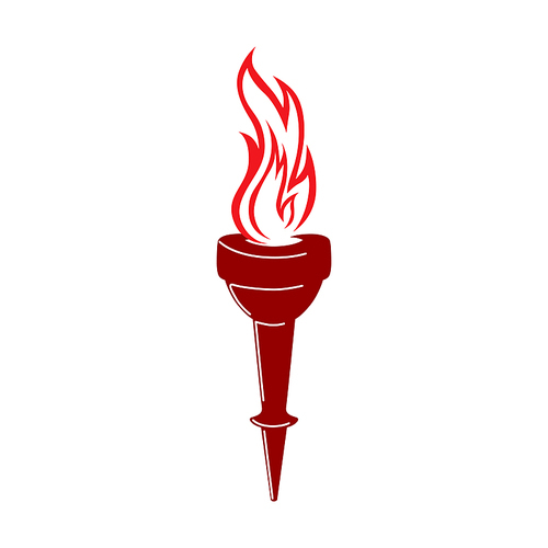 Burning torch with handle symbol of freedom, honor and liberty isolated. Vector flaming fire on handle