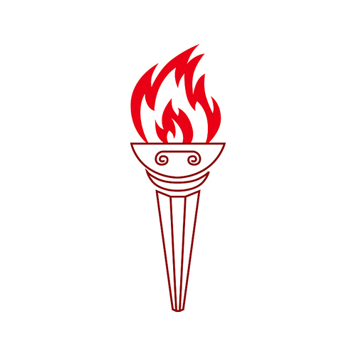 Burning torch with handle symbol of freedom, honor and liberty isolated. Vector flaming fire on handle