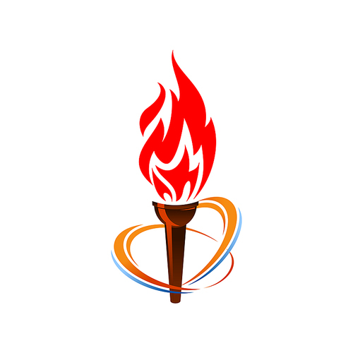 Burn of flame in torch isolated sport symbol. Vector flaming flambeau, burning fire