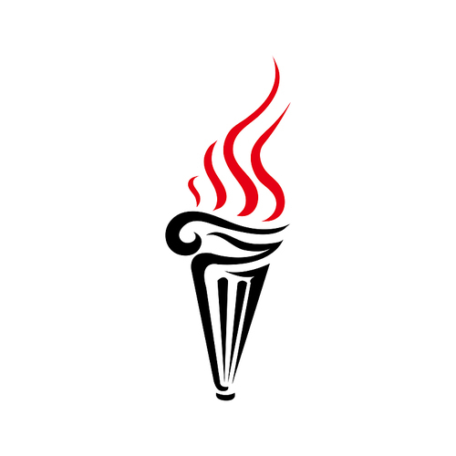 Flaming torch icon isolated sport mascot. Vector burning flame, symbol of championship