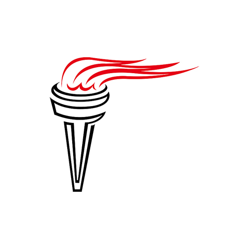 Flaming torch icon isolated sport mascot. Vector burning flame, symbol of championship