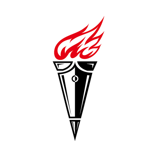 Flaming torch icon isolated sport mascot. Vector burning flame, symbol of championship