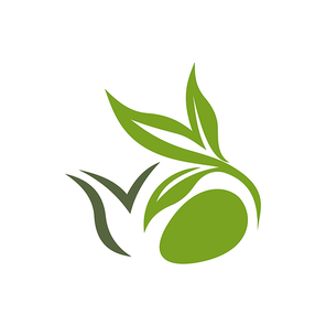 Hot Ceylon or Chinese green tea in cup isolated logo. Vector herbal drink with organic leaves