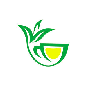 Green herbal tea with lemon isolated logo design. Vector cup of organic hot tea-plant drink