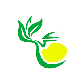 Tea with lemon isolated creative logo. Vector herbal hot drink with citrus fruit and garden herbs