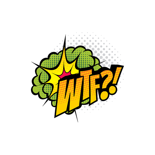 Sound blast, pop bubble comic book cartoon chat icon. Vector WTF sound cloud, explosion boom bang, superhero comic book art speech