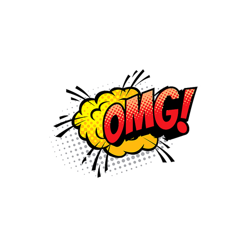 Sound blast, Omg bubble chat, comic book cartoon icon. Vector Omg exclamation sound cloud explosion, superhero comic book art