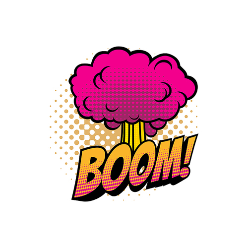 Boom comic sound blast, bubble chat cartoon icon. Vector Boom explosion cloud, superhero comic book sound blast, halftone art