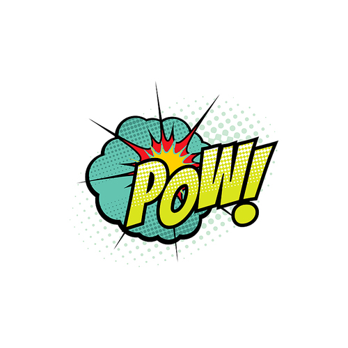 Comic book sound blast, Pow bubble cartoon halftone icon. Vector Pow sound blast explosion pop and burst bang