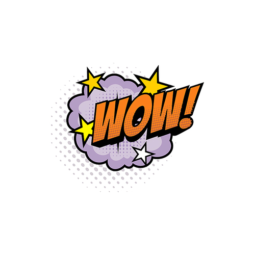 Sound blast, Wow bubble chat, comic book cartoon icon. Vector Wow exclamation sound cloud explosion cloud and stars