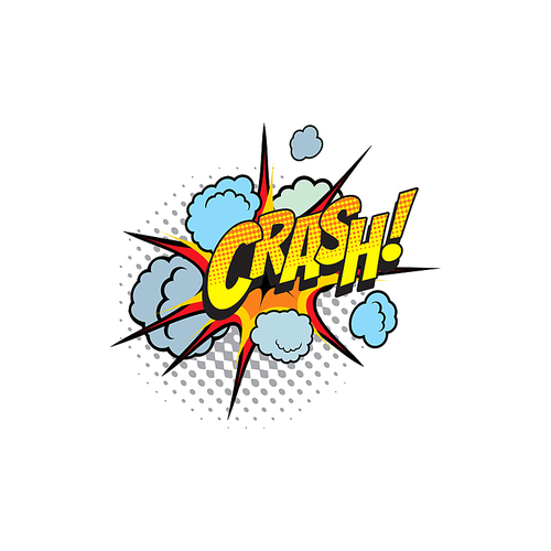 Comic book sound blast, Crash bubble cartoon halftone icon. Vector Crash sound blast explosion pop and burst bang cloud