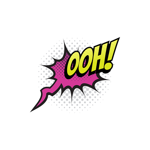 Sound blast, Ooh bubble chat, comic book cartoon icon. Vector Ooh exclamation sound cloud explosion, comic book halftone art