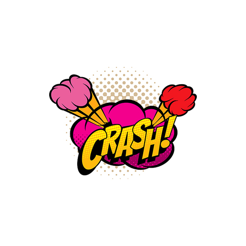 Sound blast, Crash bubble cloud, comic book cartoon icon. Vector Crash exclamation sound cloud of explosion puff