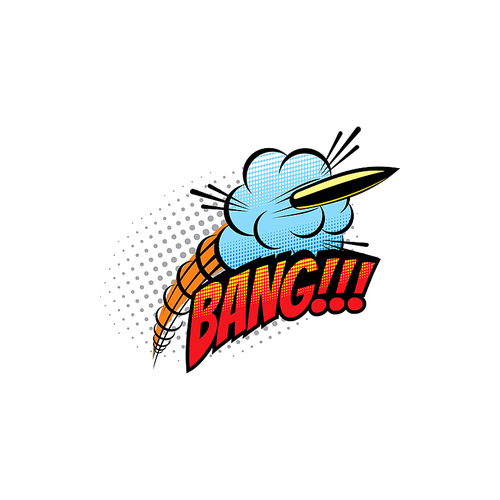 Comic sound blast, bubble chat cartoon comic book icon. Vector Bang sound blast of bullet shooting explosion, comic pop art bubble cloud