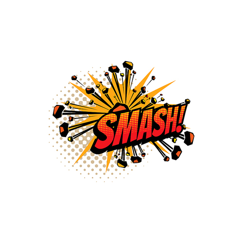 Sound blast, Smash bubble cloud, comic book cartoon icon. Vector Smash sound cloud explosion burst boom, halftone pop art effect